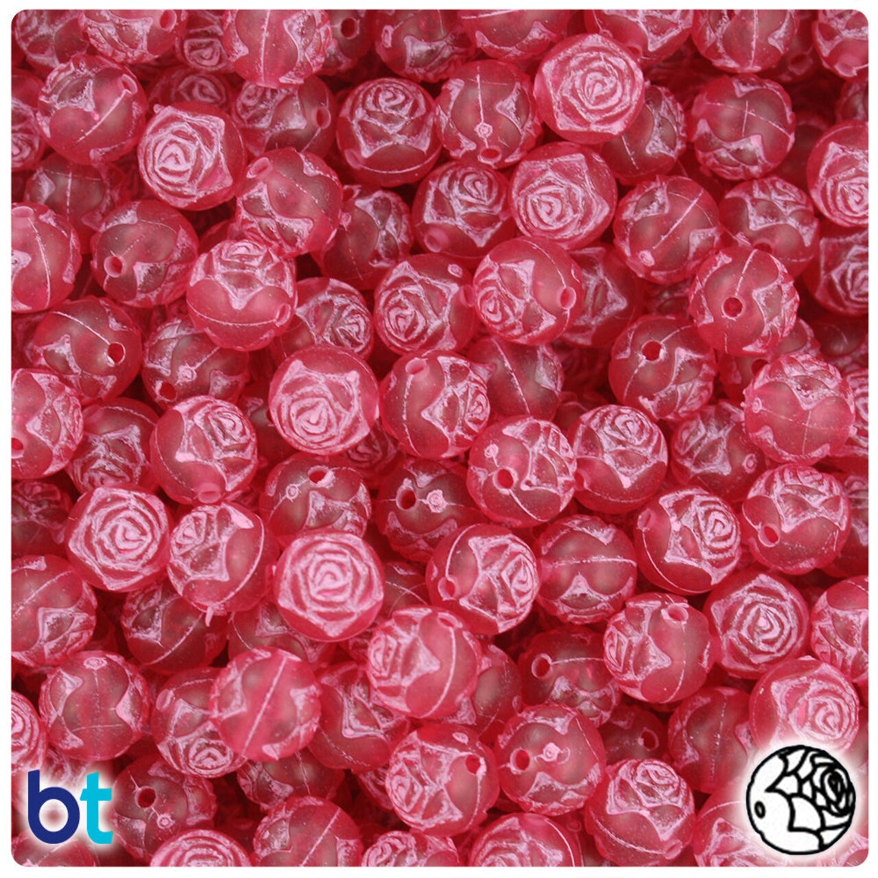BeadTin Claret w/Pink Antique 9mm Rosebud Plastic Craft Beads (100pcs)